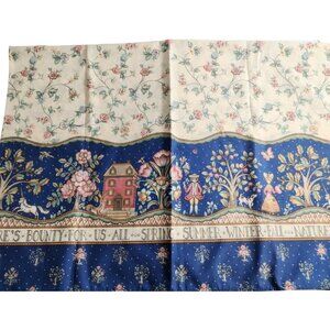 Vintage Floral Cotton Folk Art French Colonial Tablecloth Natures Bounty Unicorn